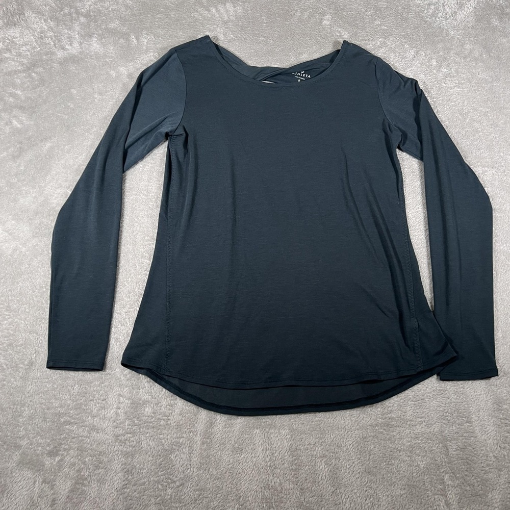 Athleta Cya Cross-Back Tee Womens Small Green Long Sleeve Stretch Top